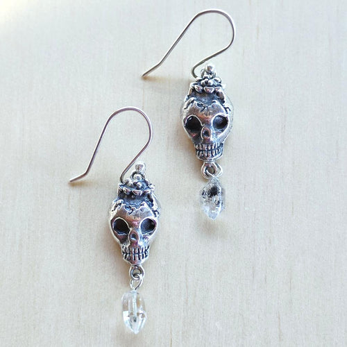 Herkimer Diamond Skull Earrings | Diamonds After Dark