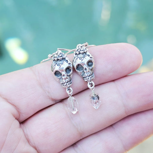 Herkimer Diamond Skull Earrings | Diamonds After Dark