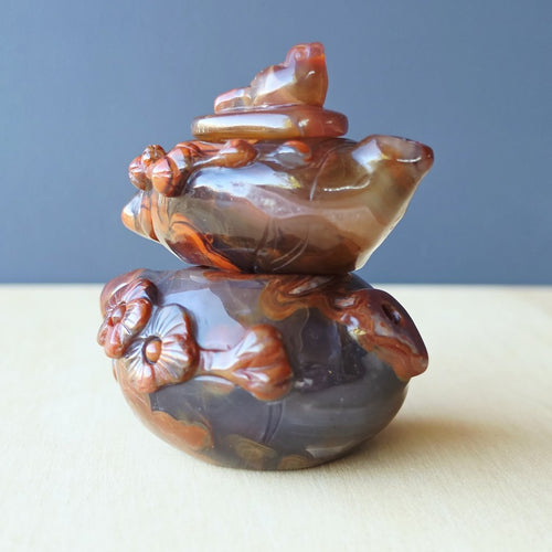 Hubei Agate Teapot With Bird Lid | Bird In An Autumn Tea Garden