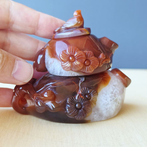 Hubei Agate Teapot With Bird Lid | Birds And Blossum