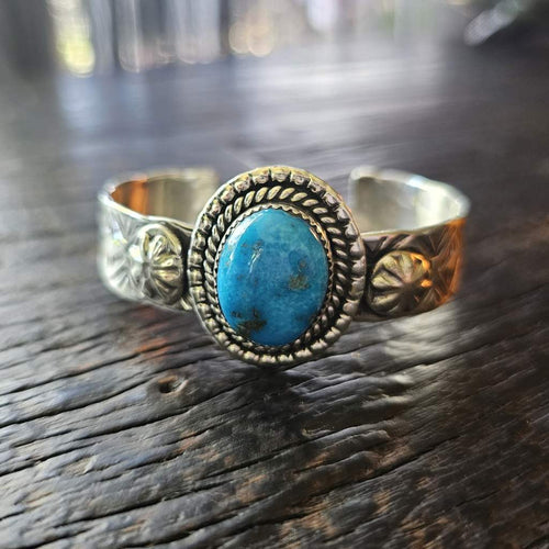 Kingman Turquoise Sterling Silver Cuff | Navajo Art