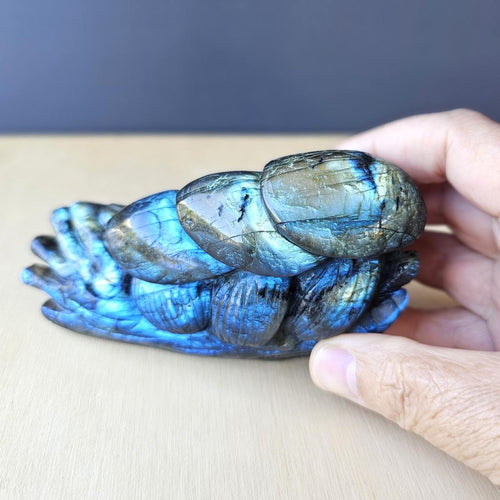 Labradorite Mushroom Carving | Flashcap Trio