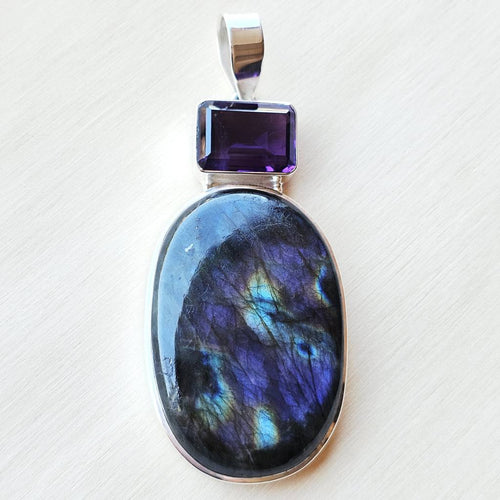 Labradorite & Amethyst Pendant | Amethyst Eclipse
