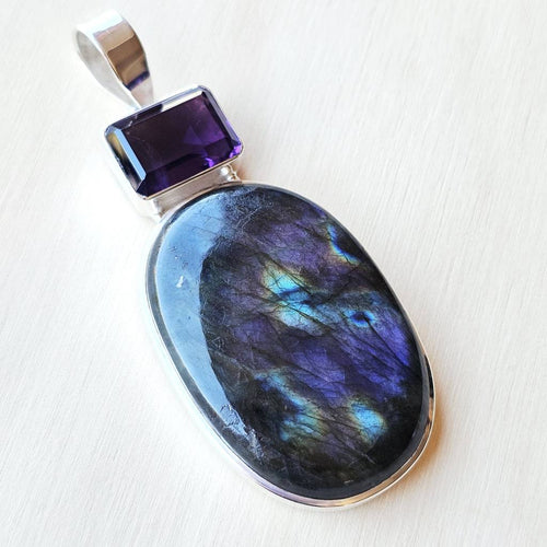 Labradorite & Amethyst Pendant | Amethyst Eclipse