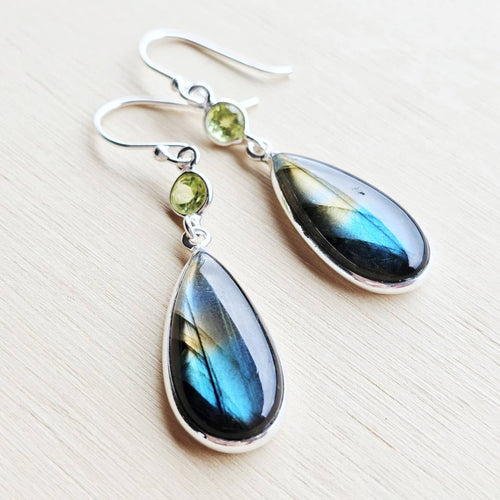 Labradorite & Faceted Peridot Earrings | Energy Burst