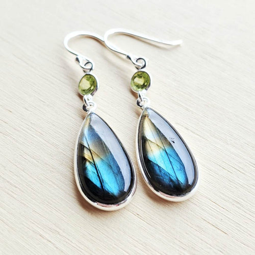 Labradorite & Faceted Peridot Earrings | Energy Burst