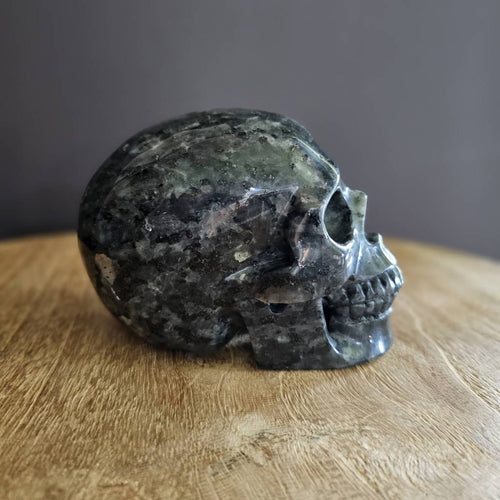 Larvikite Skull | Mystic Mirror Guardian