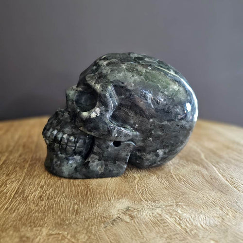 Larvikite Skull | Mystic Mirror Guardian