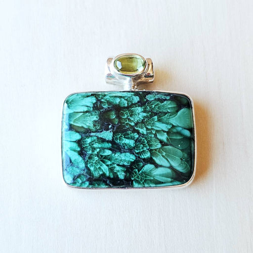 Malachite (velvet) & Peridot Pendant | Heart Of Renewal