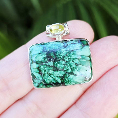 Malachite (velvet) & Peridot Pendant | Heart Of Renewal