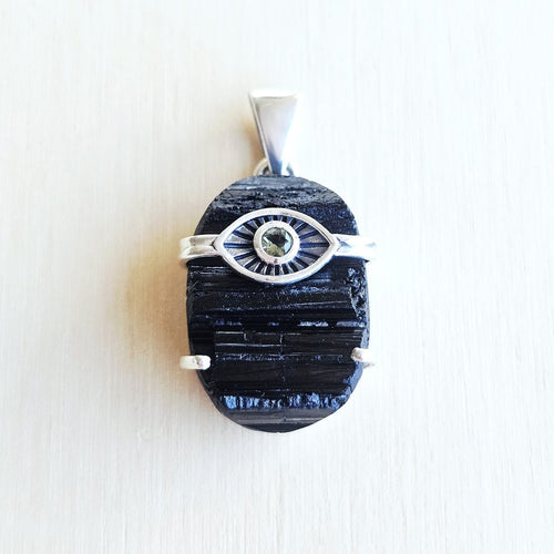 Moldavite & Black Tourmaline Pendant | Anchor, Lock And Seal