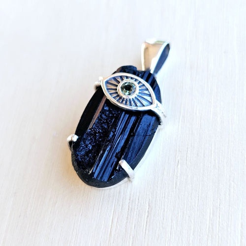 Moldavite & Black Tourmaline Pendant | Anchor, Lock And Seal