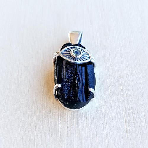 Moldavite & Black Tourmaline Pendant | Anchor, Lock And Seal