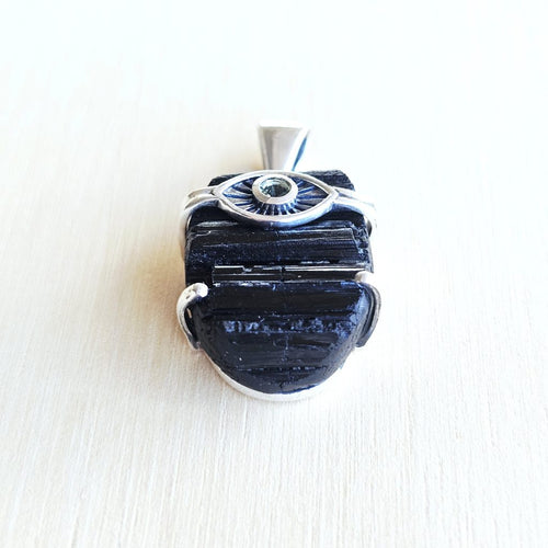 Moldavite & Black Tourmaline Pendant | Anchor, Lock And Seal