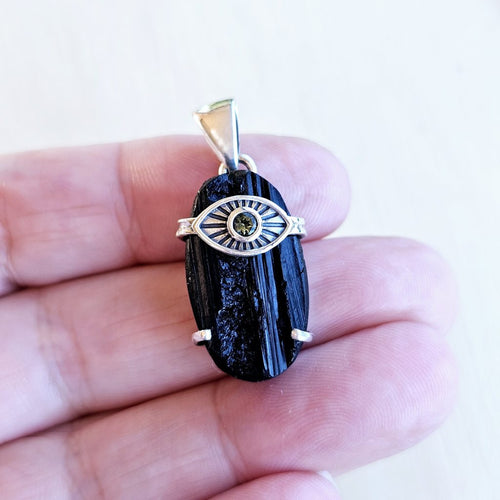 Moldavite & Black Tourmaline Pendant | Anchor, Lock And Seal