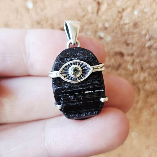 Moldavite & Black Tourmaline Pendant | Anchor, Lock And Seal