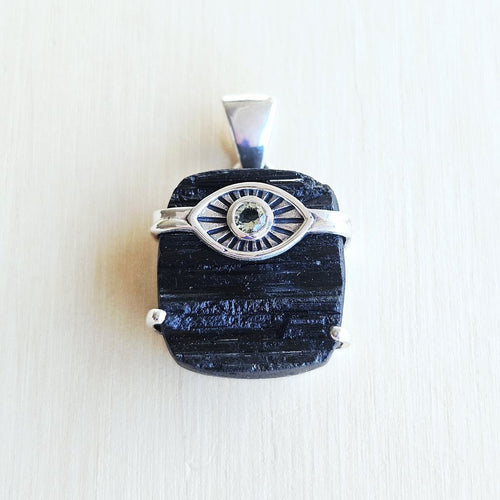Moldavite & Black Tourmaline Pendant | Core Alignment