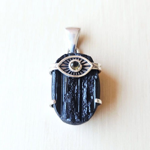 Moldavite & Black Tourmaline Pendant | Core Alignment