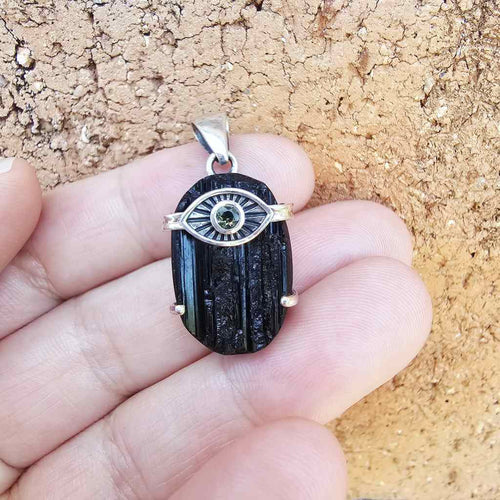 Moldavite & Black Tourmaline Pendant | Core Alignment