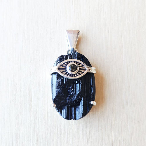 Moldavite & Black Tourmaline Pendant | Cosmic Catalyst