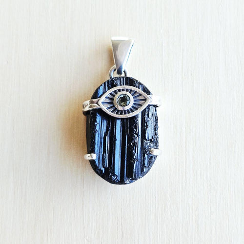 Moldavite & Black Tourmaline Pendant | Cosmic Catalyst