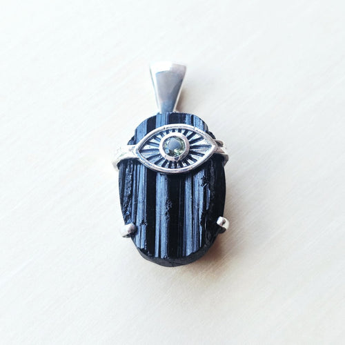 Moldavite & Black Tourmaline Pendant | Cosmic Catalyst