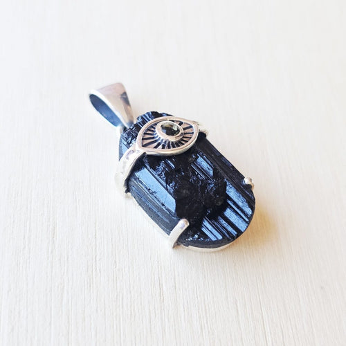 Moldavite & Black Tourmaline Pendant | Cosmic Catalyst