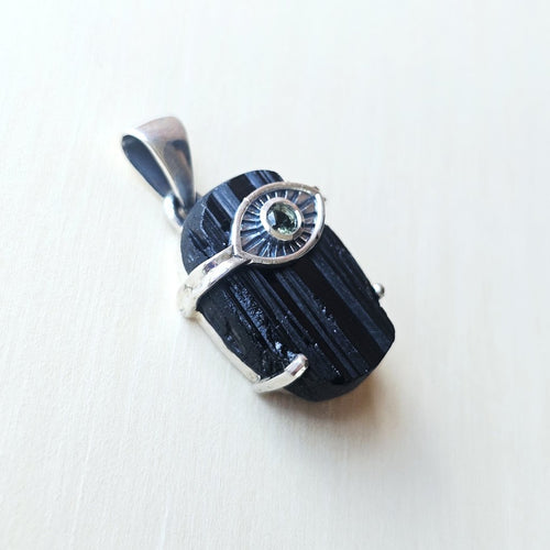Moldavite & Black Tourmaline Pendant | Cosmic Catalyst