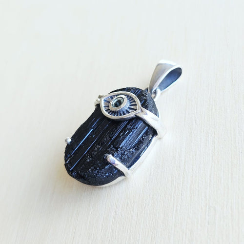 Moldavite & Black Tourmaline Pendant | Cosmic Catalyst