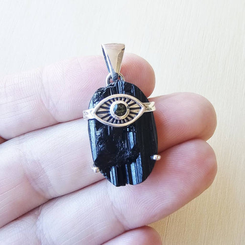 Moldavite & Black Tourmaline Pendant | Cosmic Catalyst
