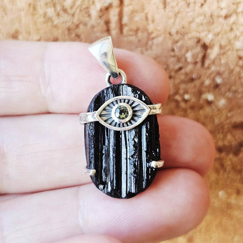 Moldavite & Black Tourmaline Pendant | Cosmic Catalyst