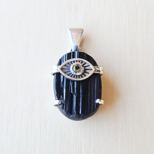 Moldavite & Black Tourmaline Pendant | Frequency Assist