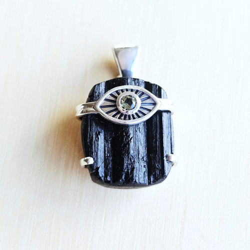 Moldavite & Black Tourmaline Pendant | Frequency Assist