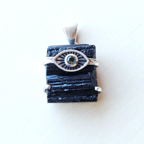 Moldavite & Black Tourmaline Pendant | Frequency Assist