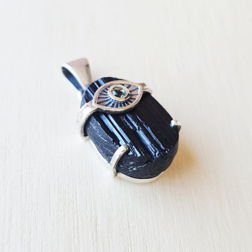 Moldavite & Black Tourmaline Pendant | Frequency Assist