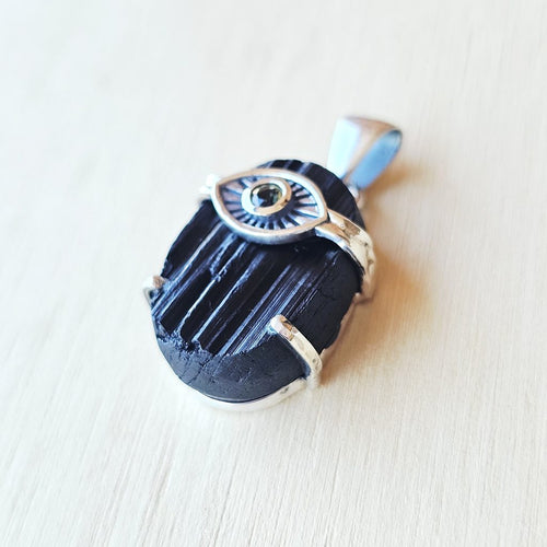 Moldavite & Black Tourmaline Pendant | Frequency Assist