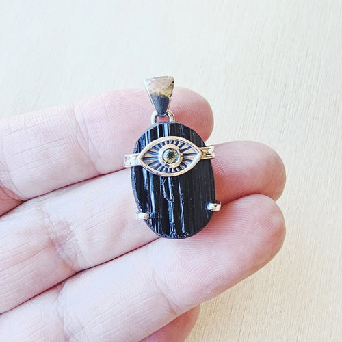 Moldavite & Black Tourmaline Pendant | Frequency Assist