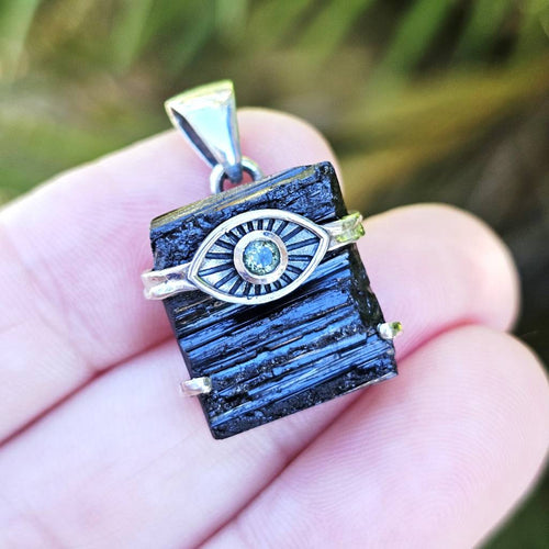 Moldavite & Black Tourmaline Pendant | Frequency Assist