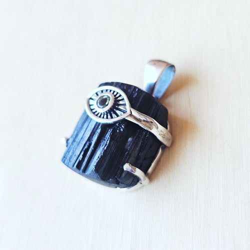 Moldavite & Black Tourmaline Pendant | Power Meets Purpose