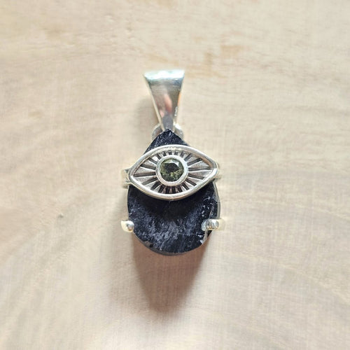 Moldavite & Black Tourmaline Pendant | Pure Destiny