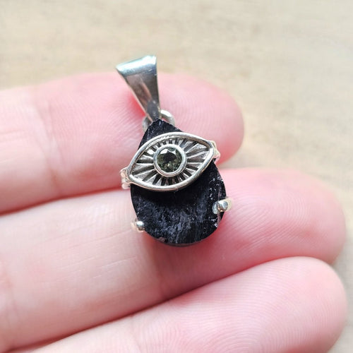 Moldavite & Black Tourmaline Pendant | Pure Destiny