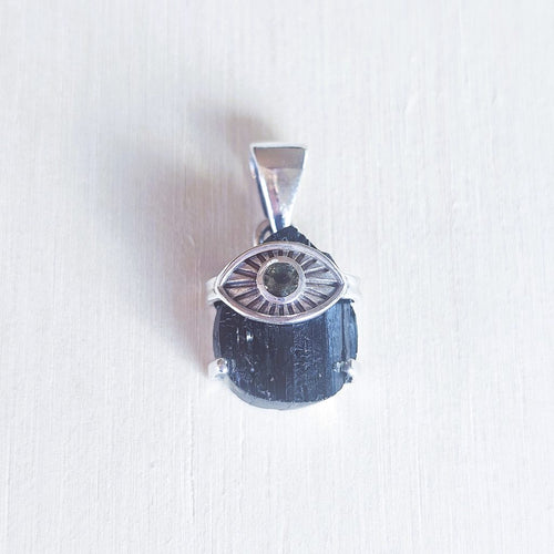 Moldavite & Black Tourmaline Pendant | Shadow & Stardust