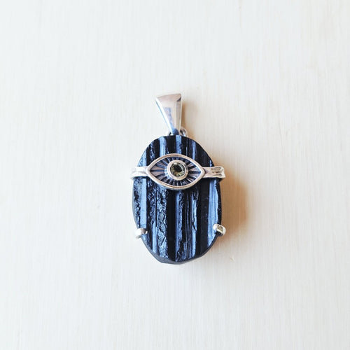 Moldavite & Black Tourmaline Pendant | Shadow & Stardust