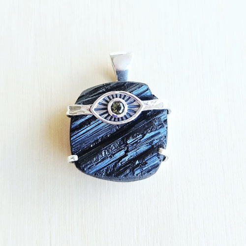 Moldavite & Black Tourmaline Pendant | Shadow & Stardust