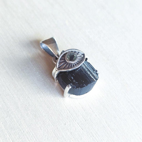 Moldavite & Black Tourmaline Pendant | Shadow & Stardust