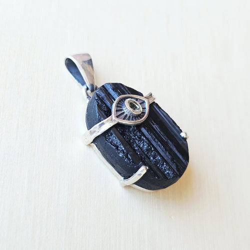 Moldavite & Black Tourmaline Pendant | Shadow & Stardust