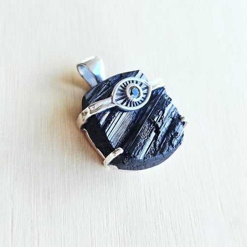 Moldavite & Black Tourmaline Pendant | Shadow & Stardust