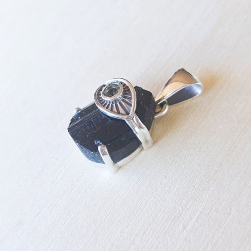 Moldavite & Black Tourmaline Pendant | Shadow & Stardust