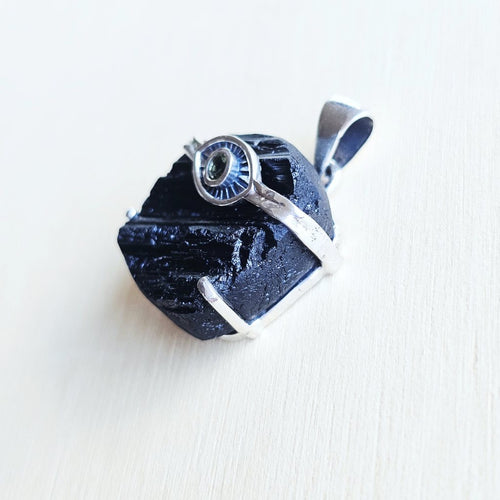 Moldavite & Black Tourmaline Pendant | Shadow & Stardust