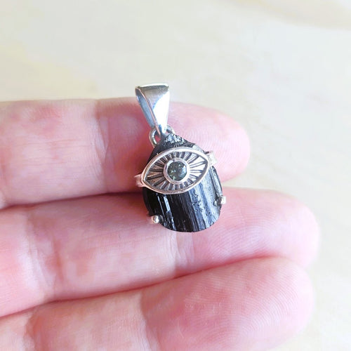 Moldavite & Black Tourmaline Pendant | Shadow & Stardust